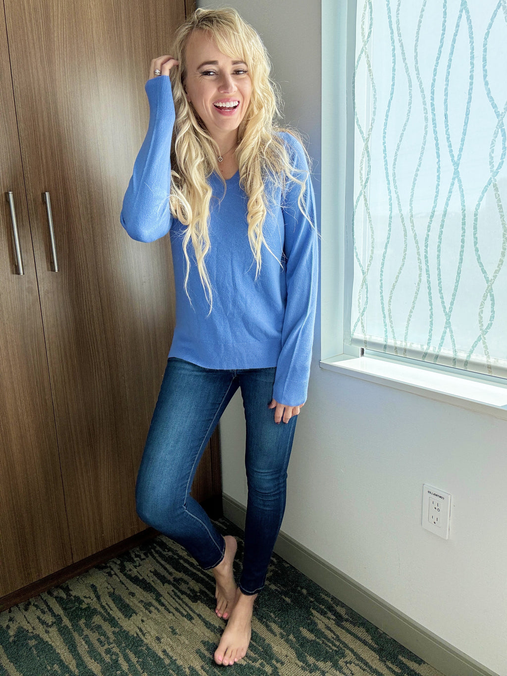 Over and Over Again V-Neck Sweater in Cobalt Blue