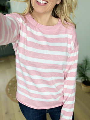 Spoiled Striped Drop Shoulder Pullover Sweater in Pink