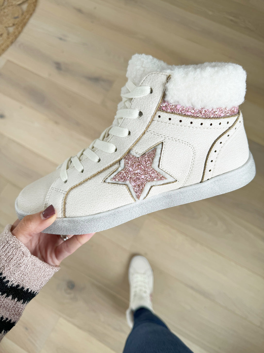 Very G Larger Than Life High Top Star Sneakers in White Pink (SALE)