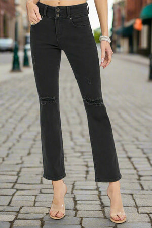 Risen High Rise Wide Waistband Ankle Bootcut Jeans