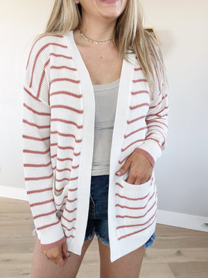 Reflections Striped Cardigan in Ivory and Mauve