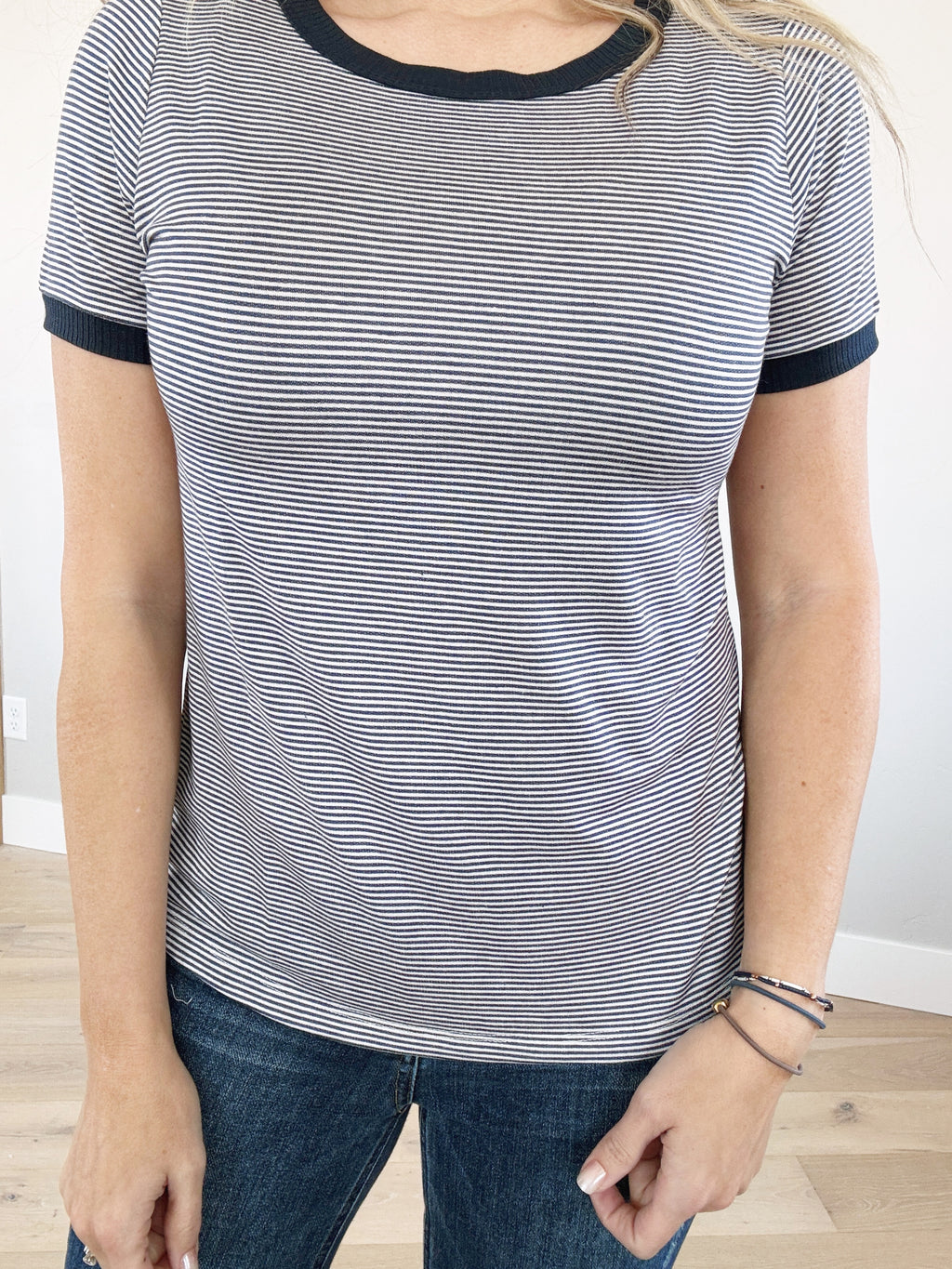 Maybe Baby Pinstriped Short Sleeve In Navy