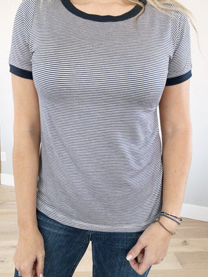 Maybe Baby Pinstriped Short Sleeve In Navy