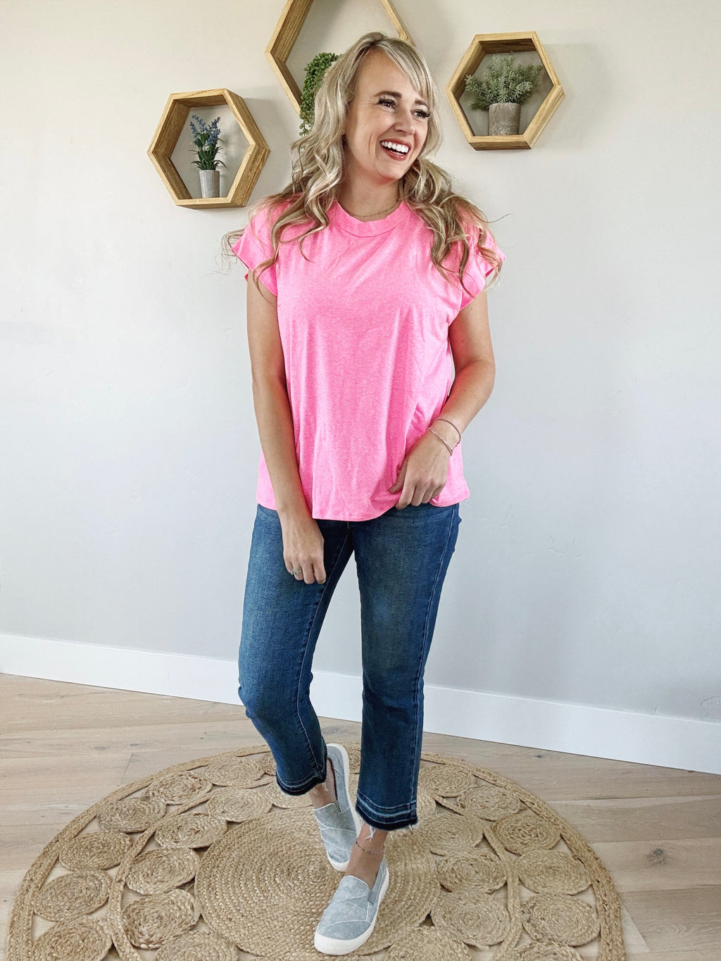 World Changing Cap Sleeve Top in Neon Pink