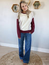 Get Going Striped Sweatshirt Top in Vanilla and Burgundy