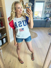 USA Theme Color Block Organza Ruffle Sleeve Top