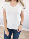 Win Him Over Pinstriped Jersey Top in Ivory & Heather Gray