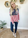 Charismatic Floral Hooded Top in Denim and Mauve