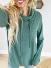 Never Satisfied Drawstring Neck Pullover in Hunter Green