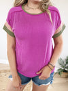 Promise Me Ribbed Color Block Short Sleeve in Magenta