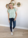 You're Invited Ruffle Sleeve Top in Mint