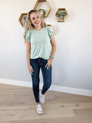 You're Invited Ruffle Sleeve Top in Mint
