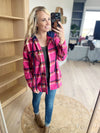 Worth More Plaid Hooded Shacket in Magenta