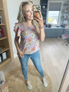 So Productive Short Sleeve Floral Print Top in Lavender Multi