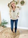 A Night Out Floral Puffer Jacket in Sand