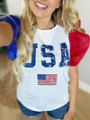 USA Theme Color Block Organza Ruffle Sleeve Top