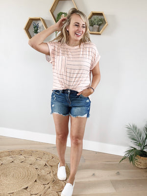 Queen Bee Top in Peach and Grey