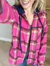 Worth More Plaid Hooded Shacket in Magenta