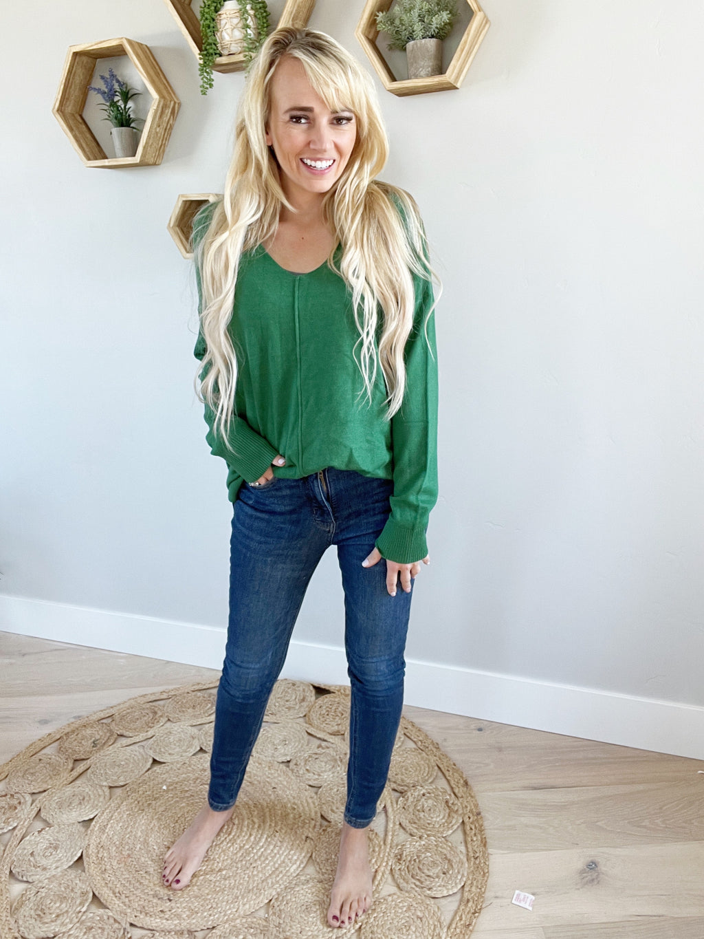 Tell Me Lies Front Seam Sweater in Dark Green