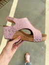Corky's Light Pink Glitter Wedge Sandal