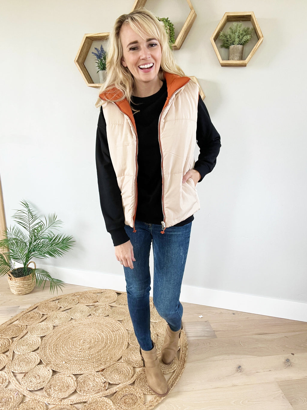Independent Reversible Padded Vest in Copper and Cream (SALE)