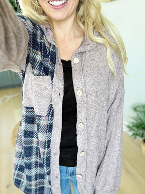 So Good Hooded Color Block and Plaid Long Sleeve in Blush