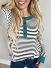 Attitude Henley With Contrast Trim in Black, White, and Teal