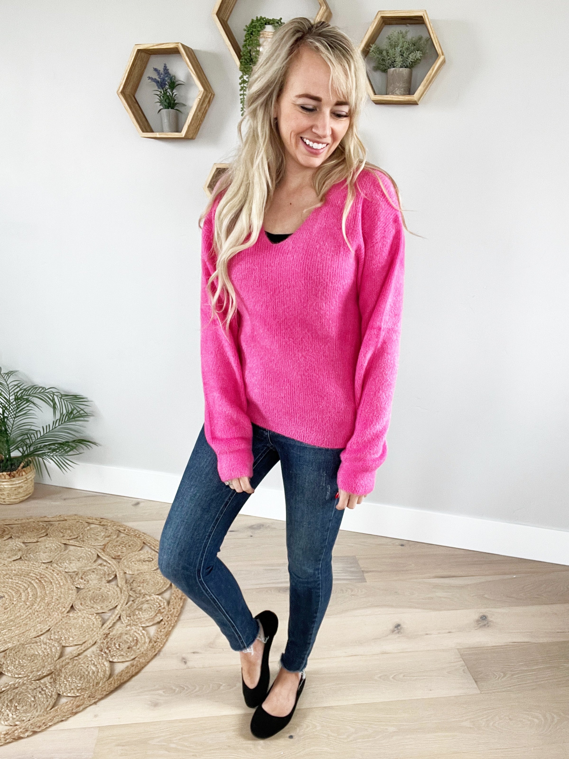 Get Out Cozy Knit Sweater in Hot Pink – Ivory Gem
