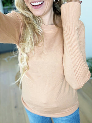 Surprise For You Long Sleeve Crew Neck Top in Apricot