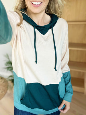 The Best Year French Terry Color Block Hoodie in Teal Combo