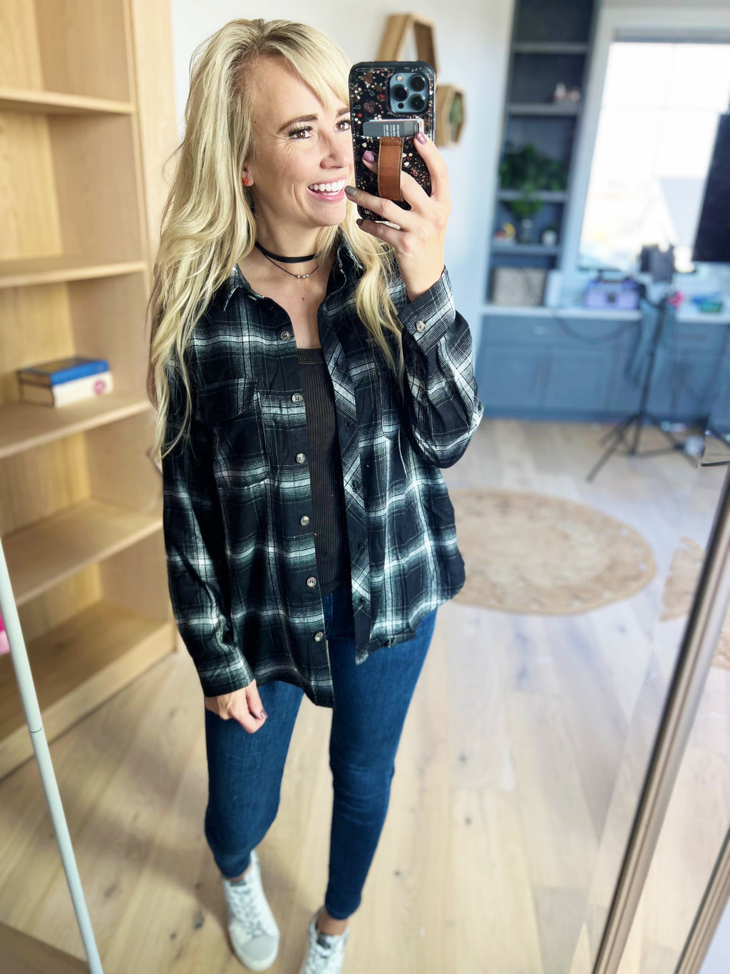 Somewhere In Time Plaid Top in Black