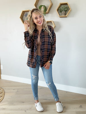 Ground Breaking Oversized Flannel in Brown Plaid (SALE)