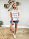 Fascinating Short Sleeve Striped Sweater in Pink and Sage