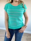 Only You Boat Neck Short Sleeve Striped Sweater in Emerald