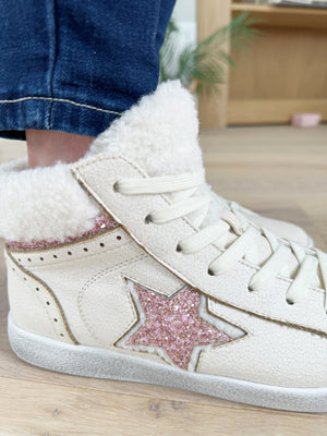 Very G Larger Than Life High Top Star Sneakers in White Pink