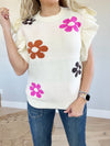 Flower Child Ruffle Sleeve Top in Oatmeal