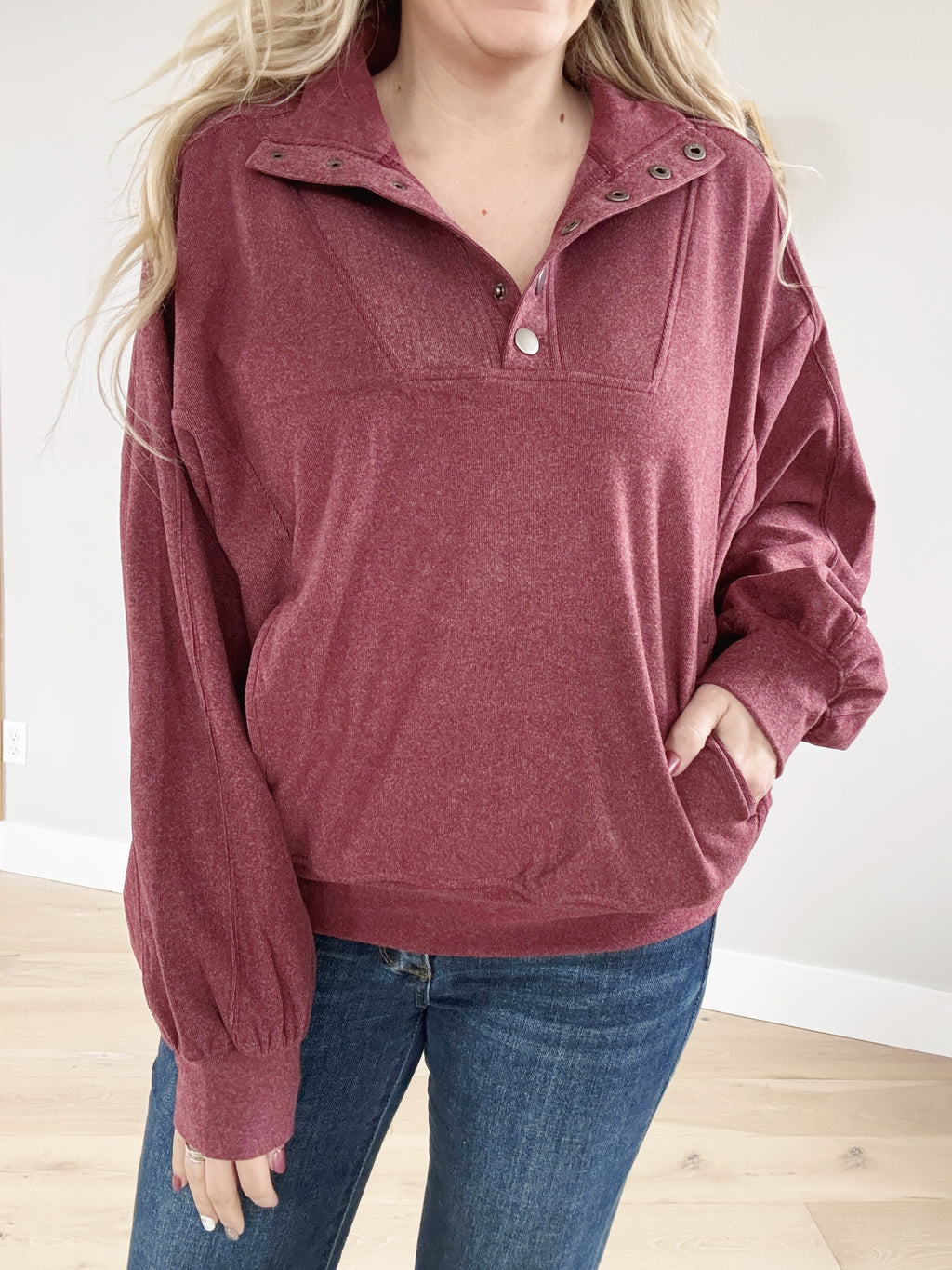 Stand Up Brushed Long Sleeve Top in Wine