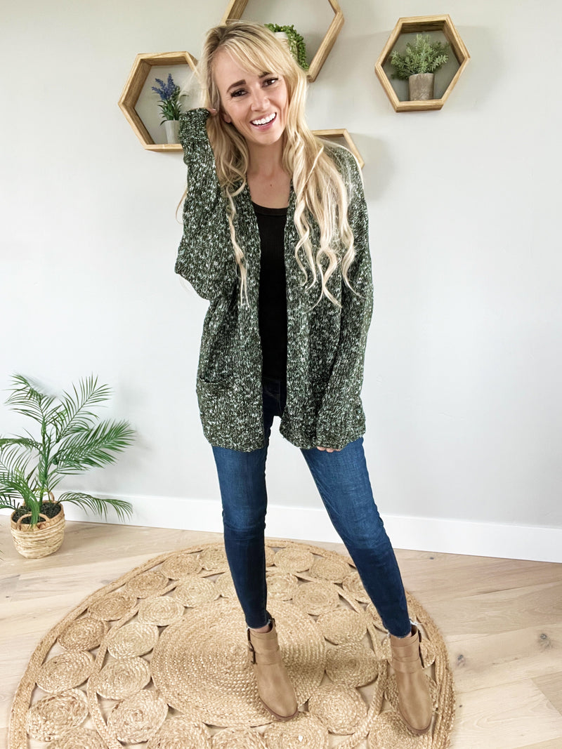 Pick You Up Sweater Cardigan in Marled Forest