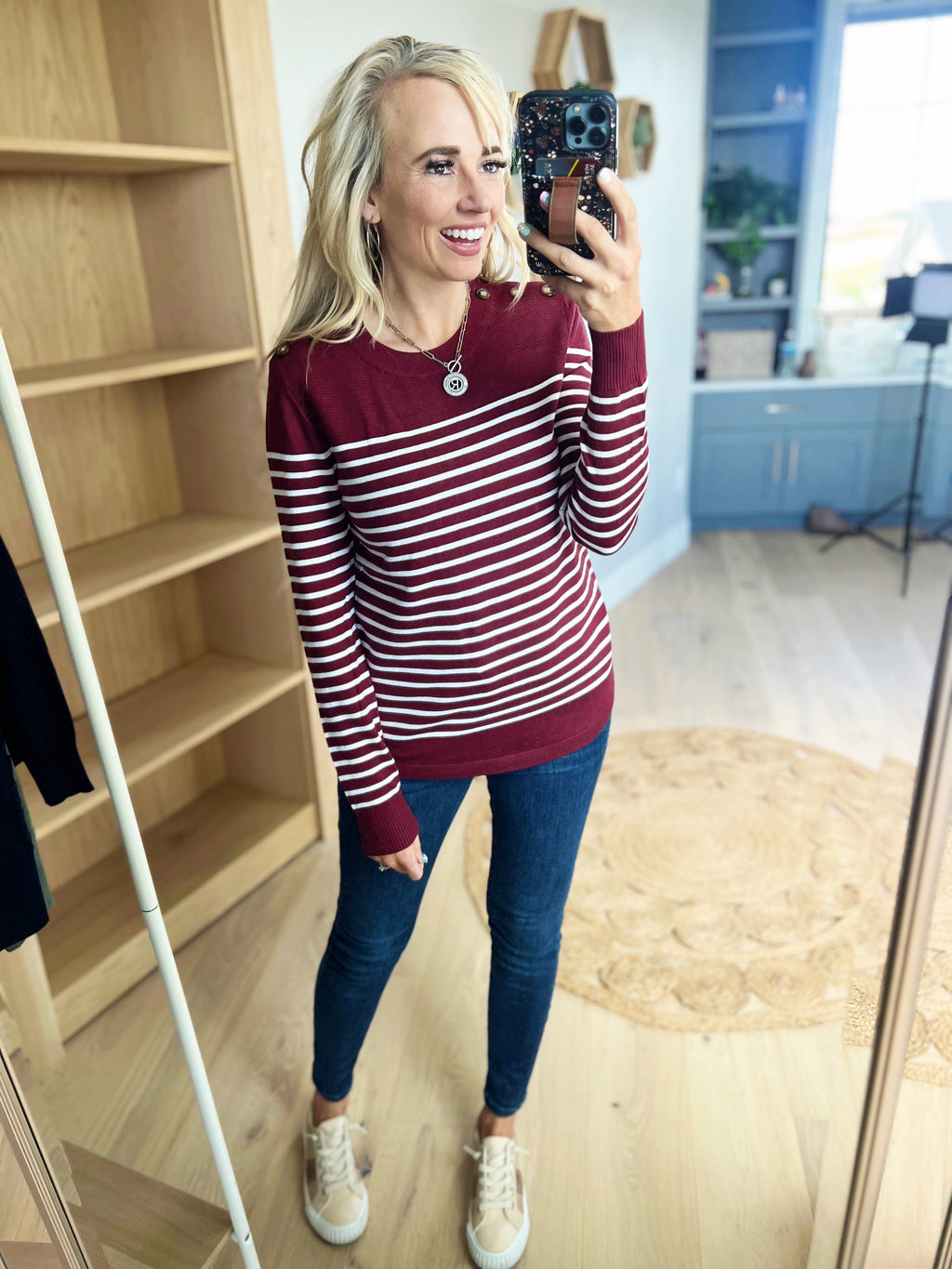 Win or Lose Striped Sweater in Burgundy and Ivory