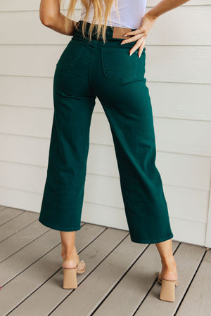 Judy Blue Tummy Control Wide Leg Crop Jeans in Teal