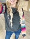 Best Intentions Long Sleeve Top in Charcoal and Stripes