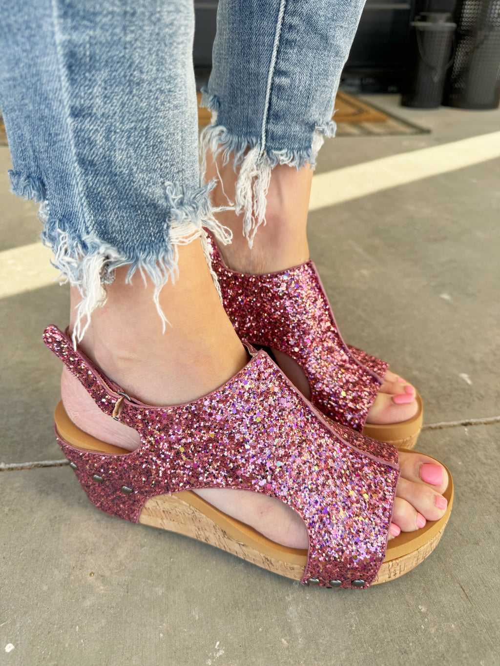 Corky's Mixed Berry Glitter Wedge Sandal