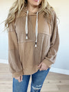 POL In the End Balloon Sleeve Cut Sew Sweater Knit Top in Mocha