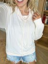 Memories Brushed Cowl Neck Lounge Pullover In Pearled Ivory