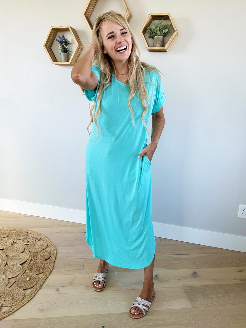 Celebration Wrinkle Free Dress in Neon Blue