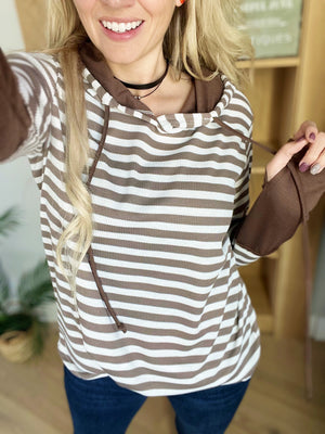 Things Change Striped Thermal Hoodie in Ivory and Mocha