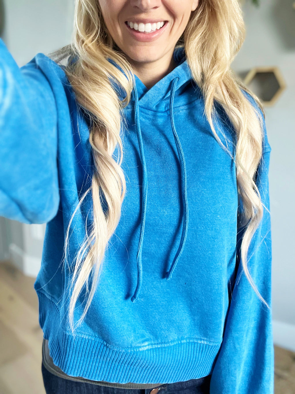 Look At You Vintage Wash Fleece Hoodie in Ocean Blue