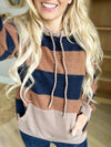 Let's Dance Striped Hooded Top in Chocolate and Navy