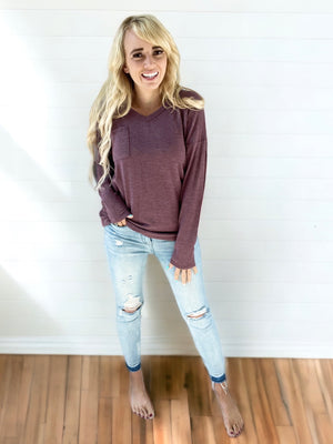 Adventurous V-Neck Long Sleeve in Plum