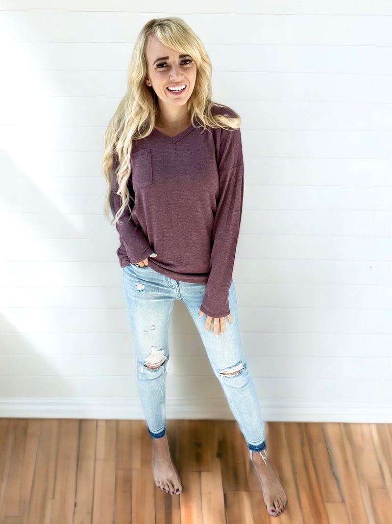 Adventurous V-Neck Long Sleeve in Plum
